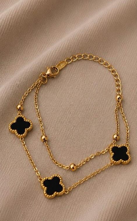 Pulsera Doble Trébol Negro