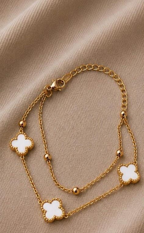 Pulsera Doble Trébol Blanca