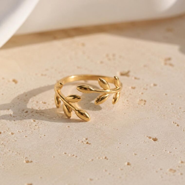 Anillo Rama De Olivo Dorado